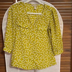 Banana Republic Yellow and White Patterned Blouse